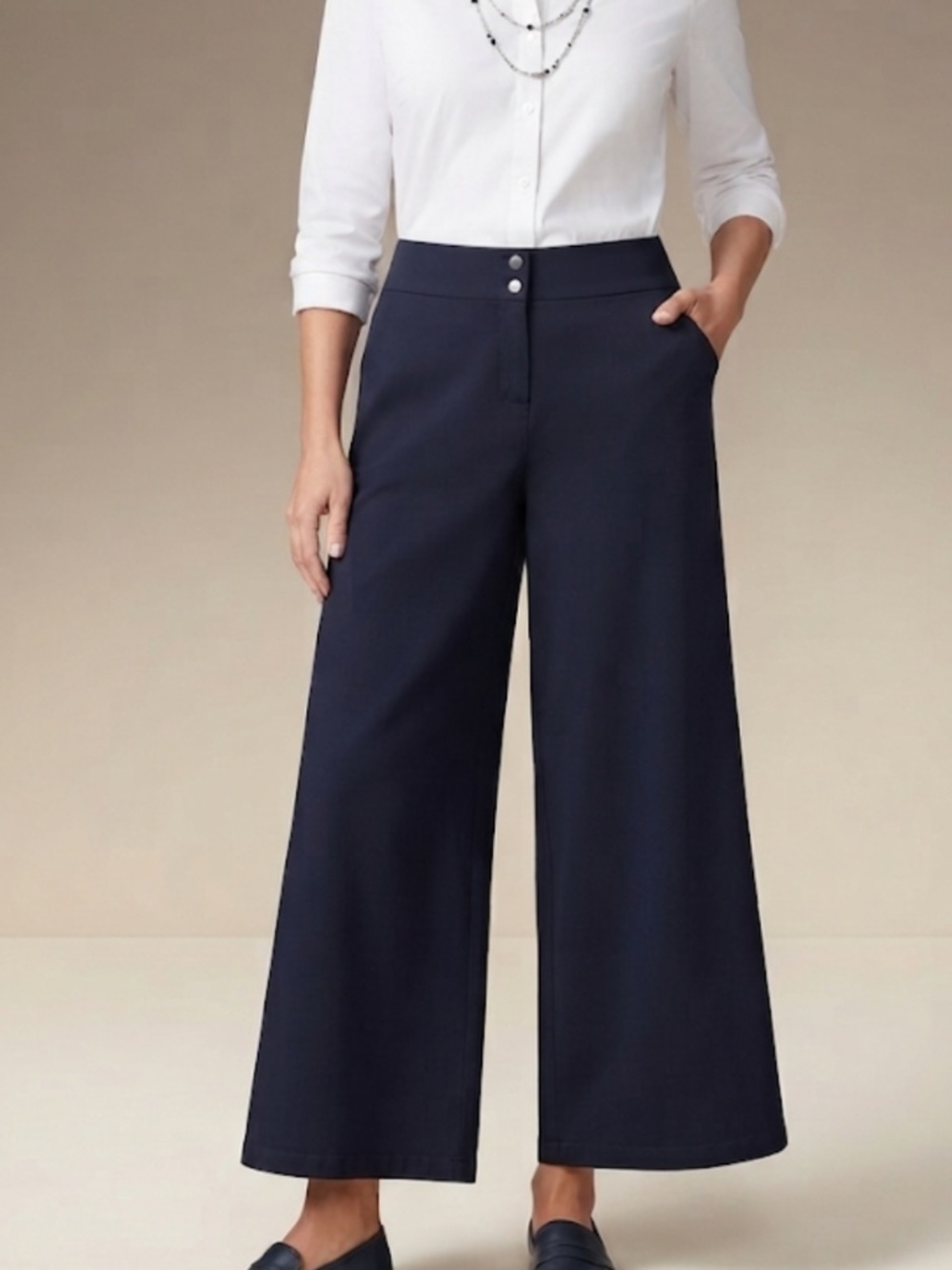NWT Chicos Petite Pants Navy Casual Wide Leg Stretch Waist Pockets Everyday Pant